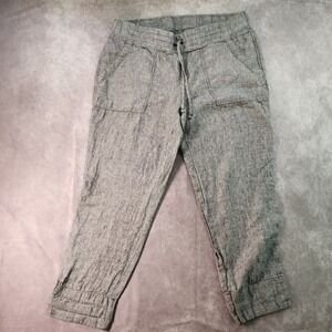 Athleta Gray 100% Linen Drawstring Waist Cropped Casual‎ Pants Size 14